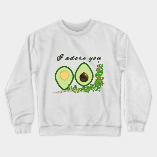 2 Avocado halves on a vine Crewneck Sweatshirt by zinfulljourney